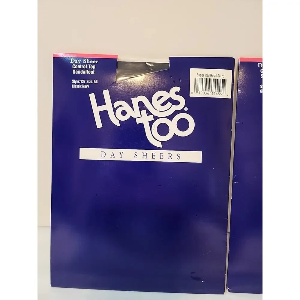 2 Pair HANES TOO Day Sheers Control Top Pantyhose Size AB 137 Navy Blue Sandalfo